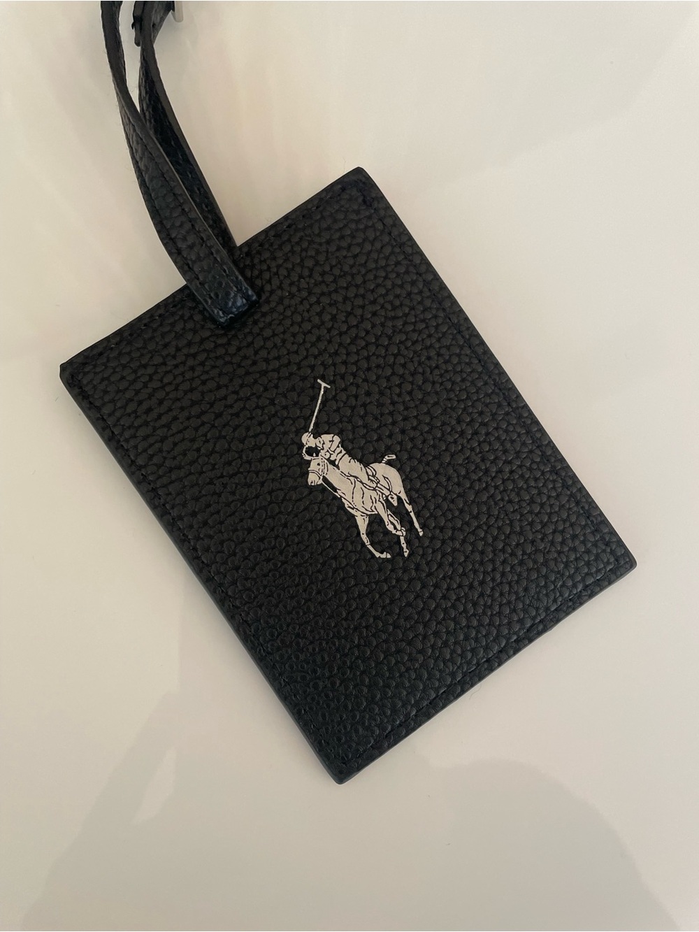 Ralph Lauren Black Leather Polo Rider Luggage Tag